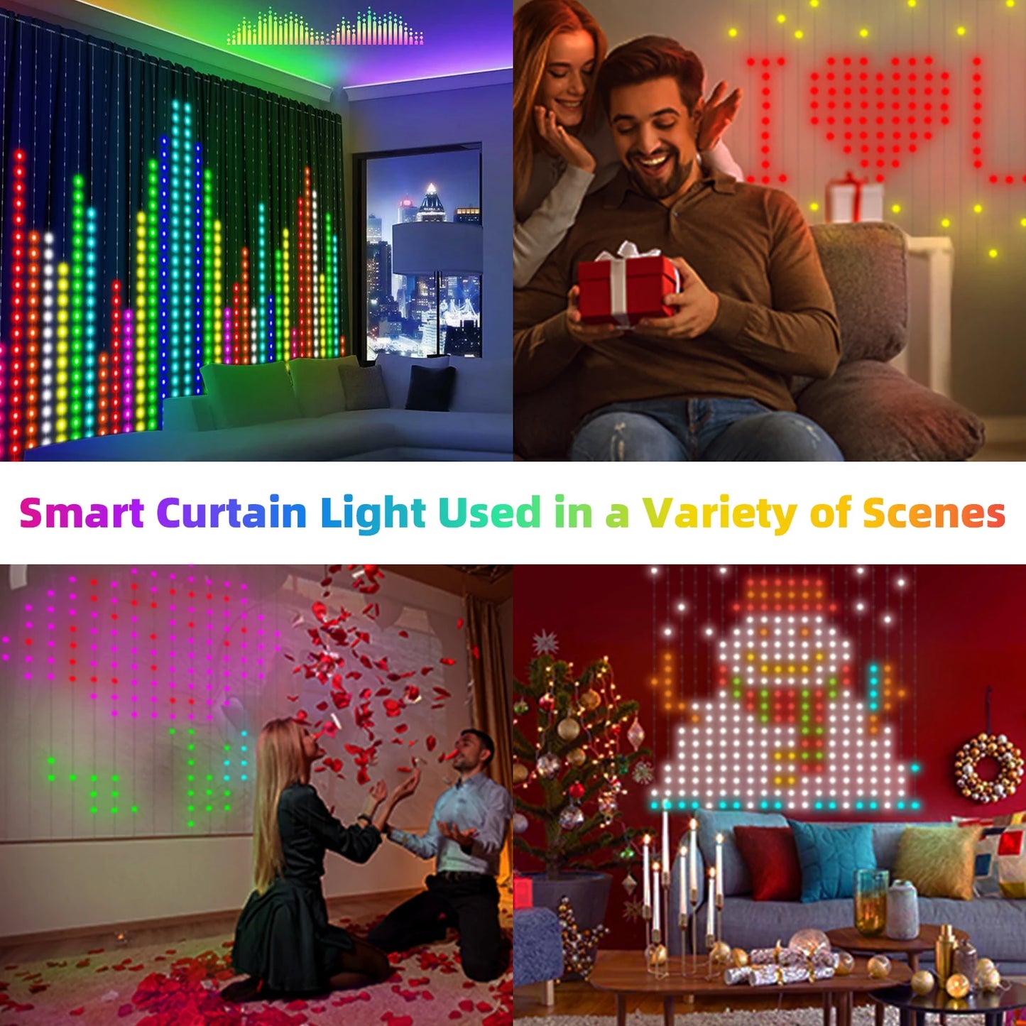 400-LED Smart Curtain Lights – RGB String Lights with Bluetooth App Control, Music Sync & DIY Display for Bedroom or Window Decor