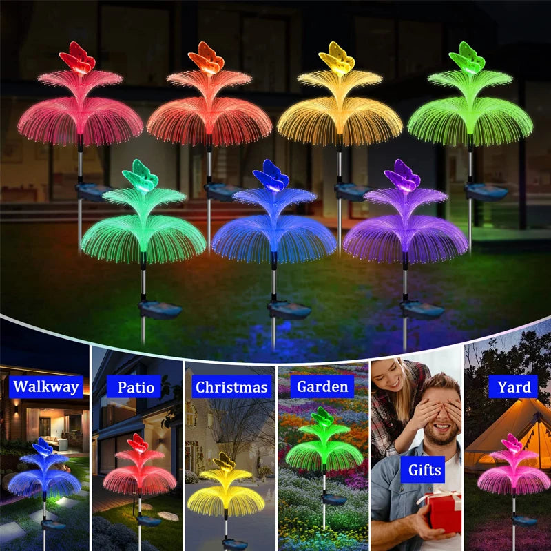 Elevate Your Outdoor Ambiance: Double Layer Solar Garden Lights featuring Jellyfish and Butterfly Design, Waterproof for Lawn, Patio, and Landscape Décor - Available in Sets of 1/2/4/6