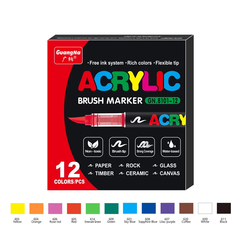 12–120 Colors Acrylic Paint Pens – Brush Tip Markers for Rock, Wood, Canvas, Stone | DIY Crafts & Christmas Gift