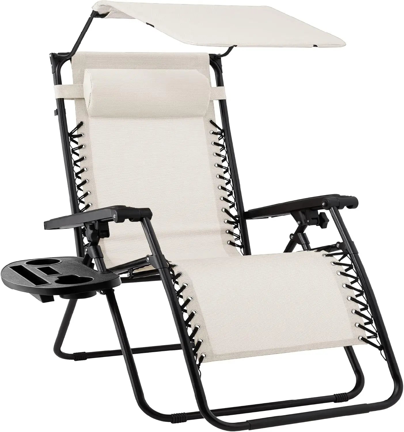 Folding Zero Gravity Recliner Chair – Outdoor Patio Lounge with Adjustable Canopy, Headrest & Side Tray