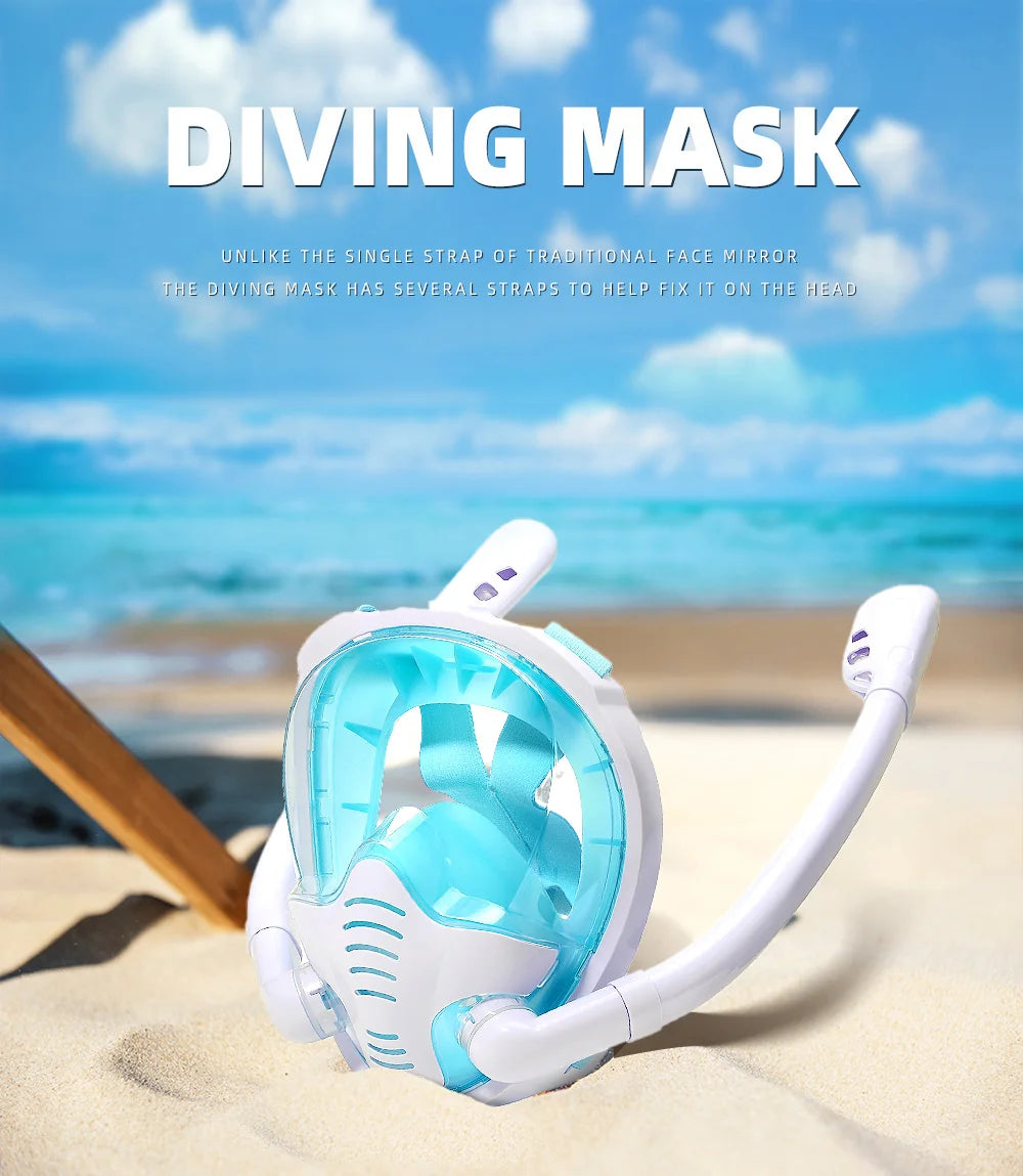 Enhanced Snorkeling Experience: 180° Panoramic View Full Face Snorkel Mask with Silicone Dry Top, Dual Snorkels, Anti-Fog, and Anti-Leak Technology