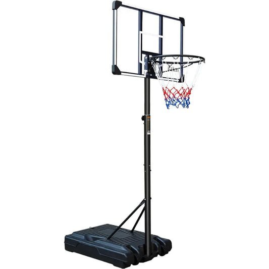 Adjustable Portable Basketball Hoop: Height 6.2-8.5ft, Transparent Backboard & Wheels – Perfect for Any Court!