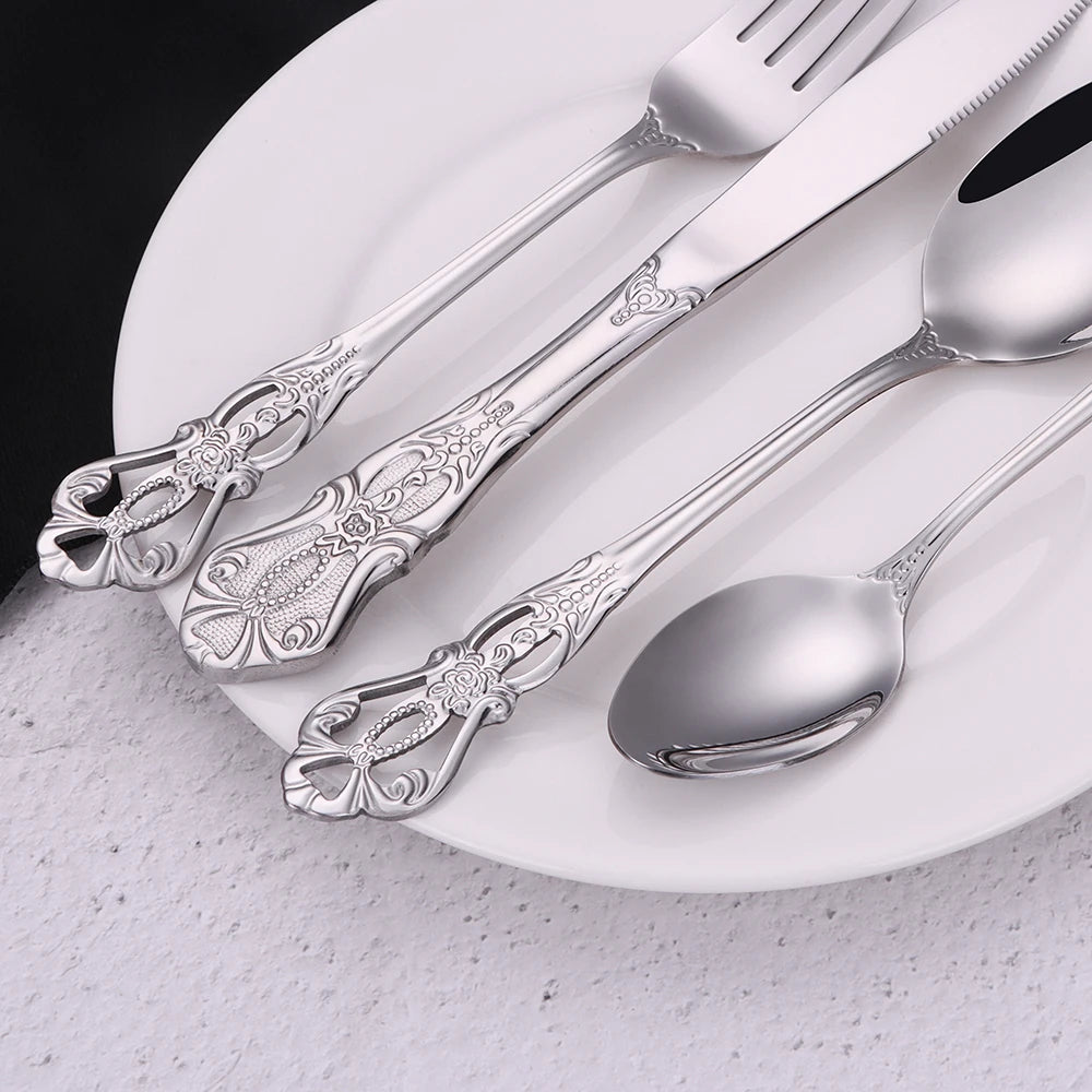 6/24/30-Piece Luxury Silver Cutlery Set – Elegant Stainless Steel Flatware for Stylish Dining