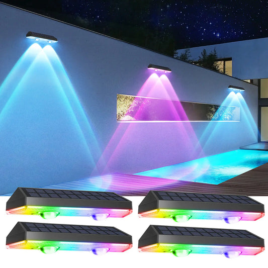2-Pack Solar Fence & Step Lights – RGB + Warm White LED Wall Lamps, IP65 Waterproof Outdoor Decor Lighting