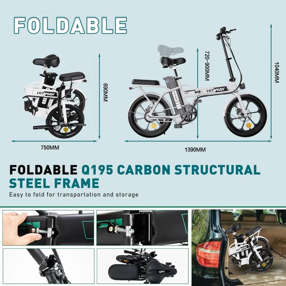 Foldable Electric Bike for Adults with 36V/12Ah Removable Battery, 16” Fat Tires, and All-Terrain E-Bike Design