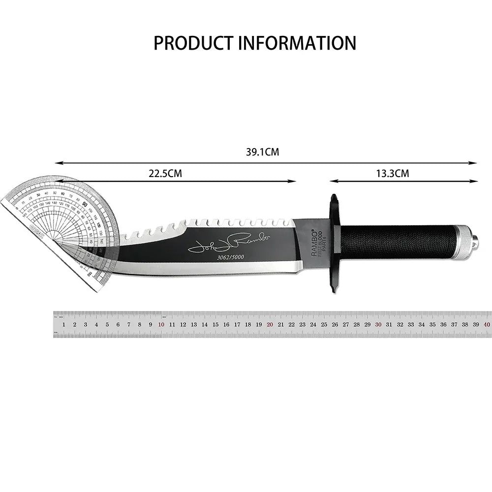 RAMBO II 9Cr18Mov Blade Camping Knife, Multifunctional Straight Pocket Knife, High Hardness Blade, Wilderness Tactical Knives