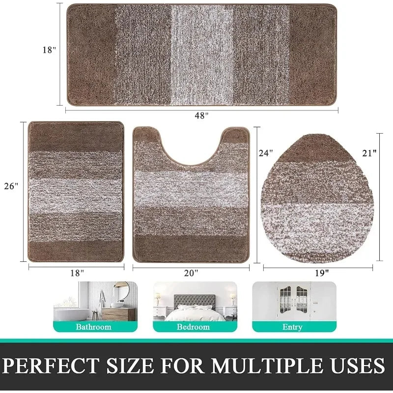 🛁 4-Piece Bathroom Rug Set – Plush, Absorbent & Non-Slip
Includes Contour Mat, Bath Mat, Lid Cover & Extra Rug | Microfiber Shaggy Comfort
