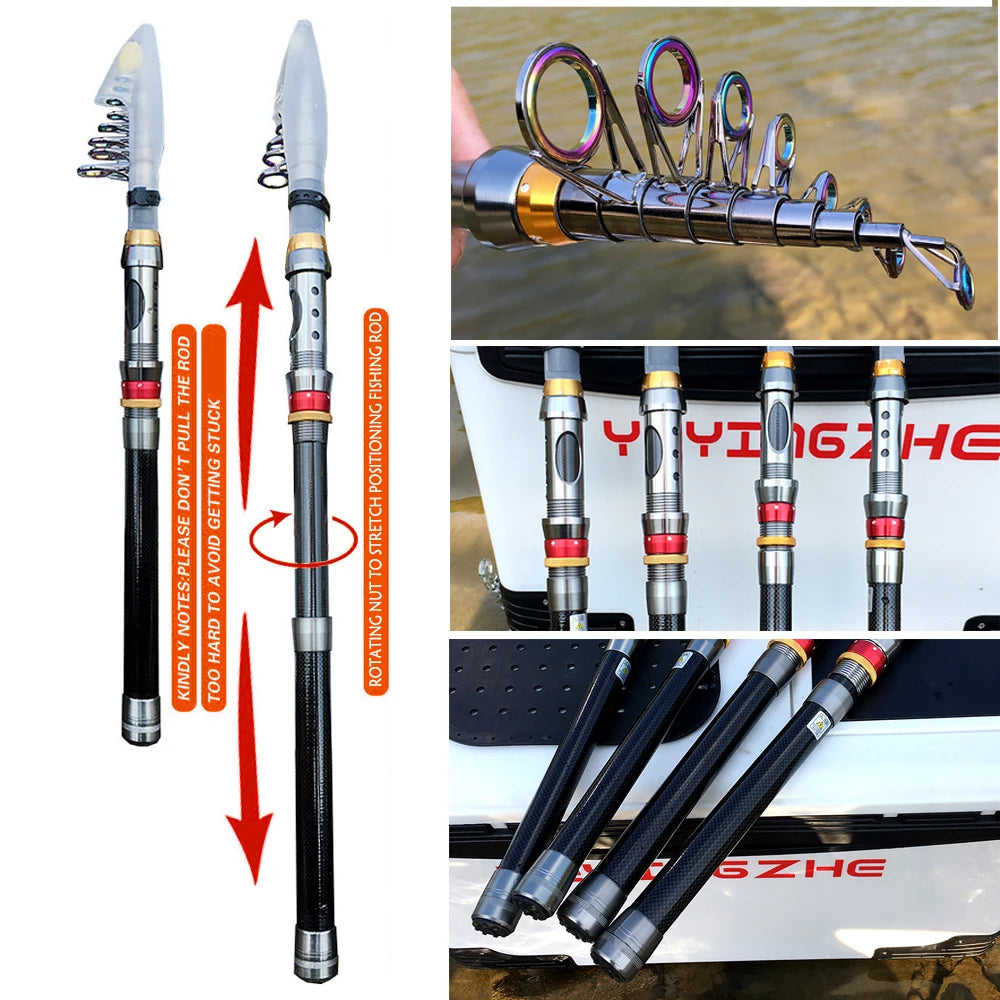 🎣 Telescopic Carbon Fiber Fishing Rod & Spinning Reel Combo Kit
Super Hard Build • Compact Design • Max Strength for Big Catch