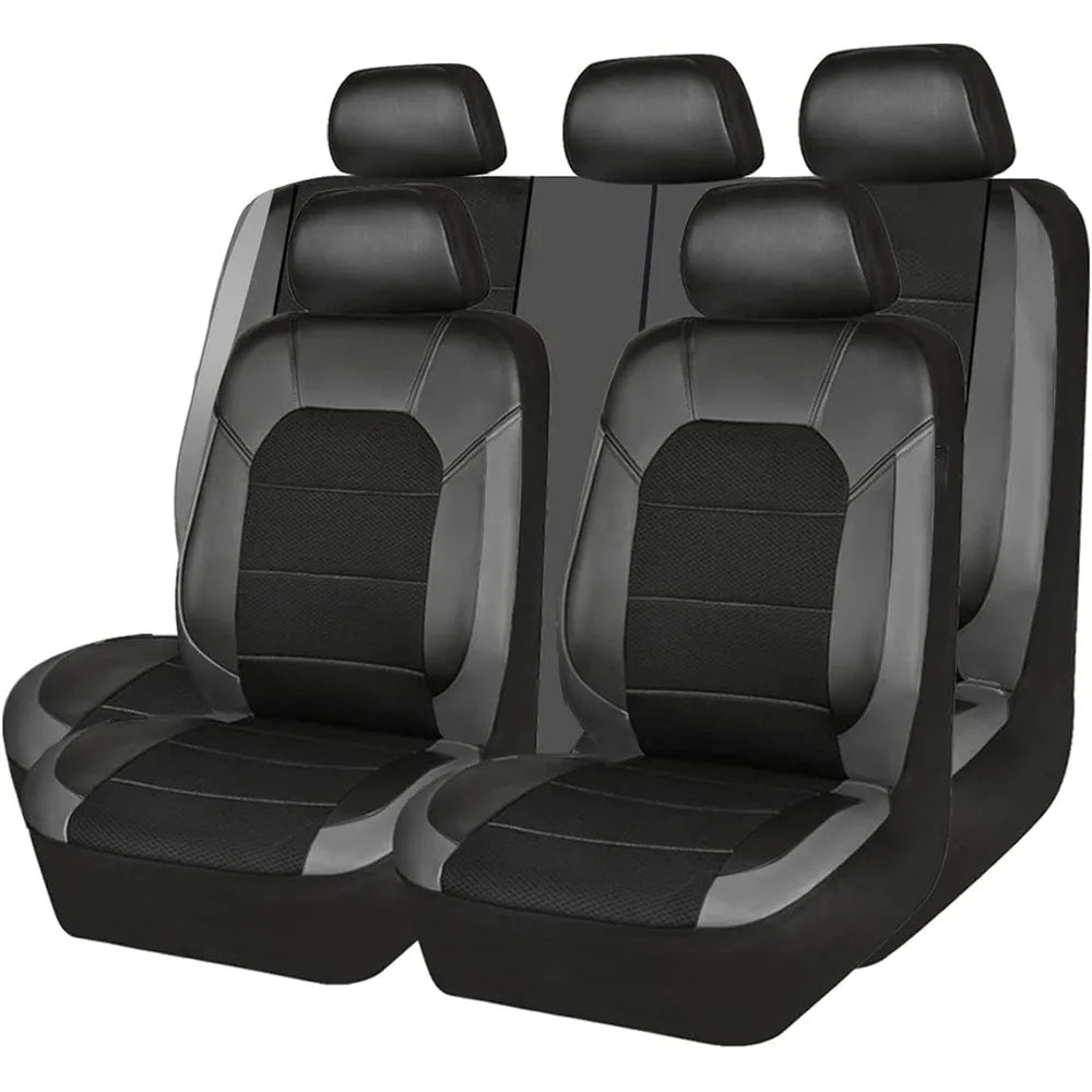 Complete Protection: 9-Piece Universal PU Leather Car Seat Covers for 5-Seater Cars and Trucks