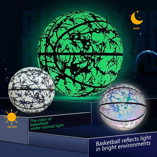 Glow-in-the-Dark Luminous Leather Basketball – Green Light-Up Night Ball for Indoor & Outdoor Play