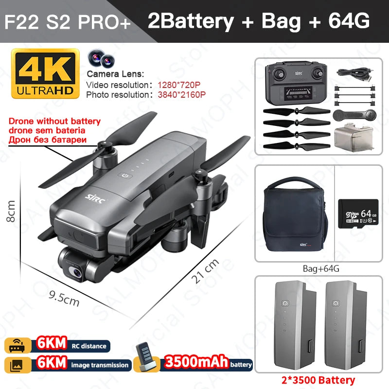 Experience Precision: SJRC F22 S2 PRO+ Drone with 4K EIS, GPS, 6KM Range, Obstacle Avoidance, and 40-Min Flight Time