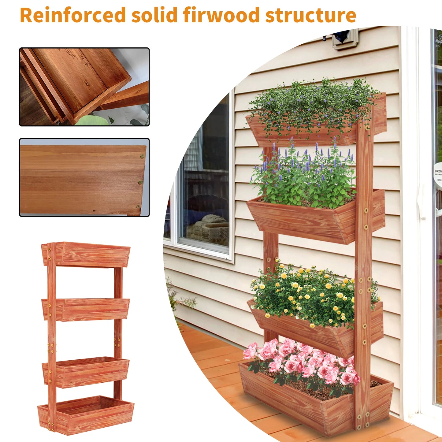 Grow More with Less Space: 4-Tier Wooden Elevated Garden Bed for Outdoor Use