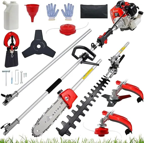 5-in-1 Gas Hedge Trimmer & Pole Saw – 42.7cc 2-Stroke Engine, 16ft Reach, Cordless with 4 Attachments for Lawn & Garden