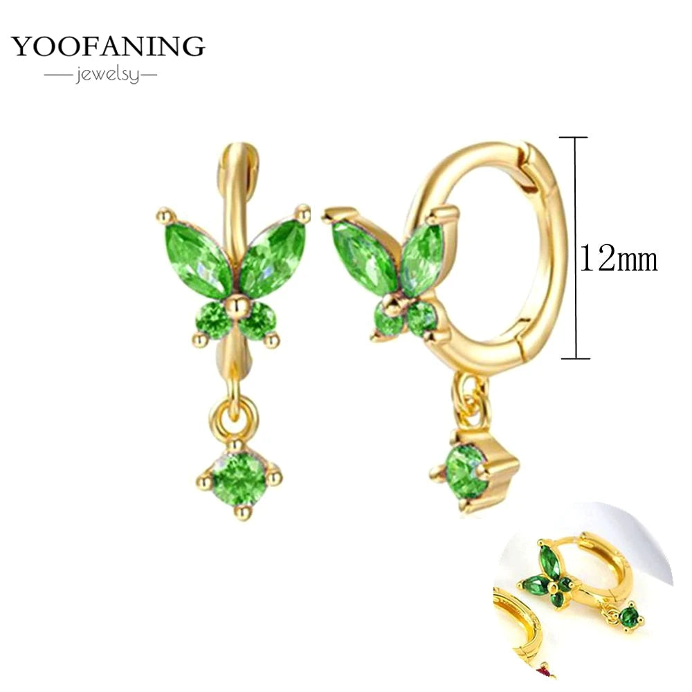 925 Sterling Silver Women's Earrings – Heart-Shaped Green Zircon Flower with Geometric Luxury Design