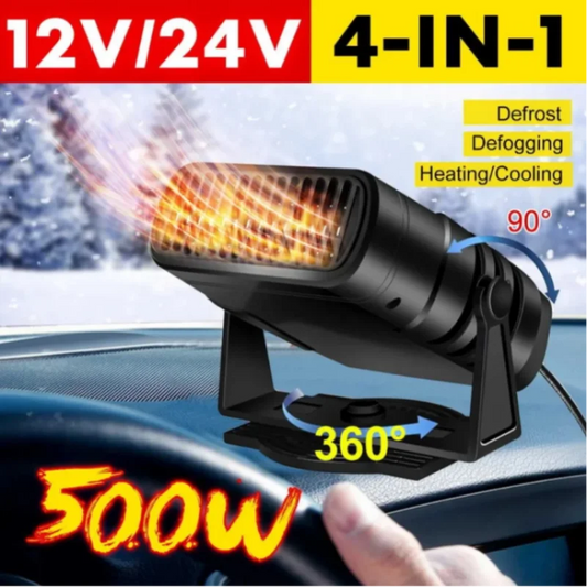 4-in-1 12V/24V Car Heater & Defroster: 120W Windshield Demister with 360° Rotation for Heating, Cooling, and Defrosting