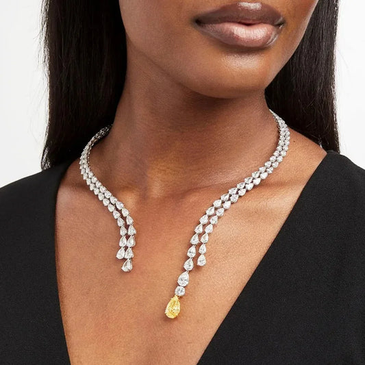 Stonefans Double-Layer Zircon Drop Necklace – Elegant Vintage-Inspired Water Drop Choker for Women