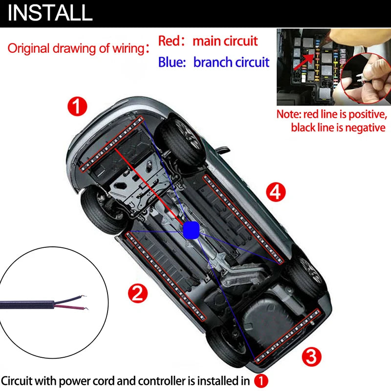 RGB Car LED Underglow Light Bar – 12V APP-Controlled Ambient Lighting for Automotive Interior & Exterior