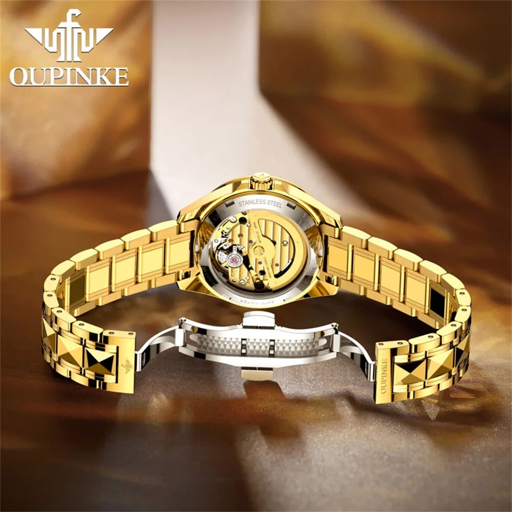 Luxury Women's Automatic Watch: Real Gold, Phoenix Inlaid, Swiss Luminous Waterproof Mechanical Wristwatch