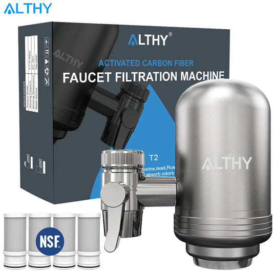 Stainless Steel Faucet Water Filter – NSF Certified Tap Purifier System, Reduces Lead, Chlorine & Odors for Clean Kitchen Water