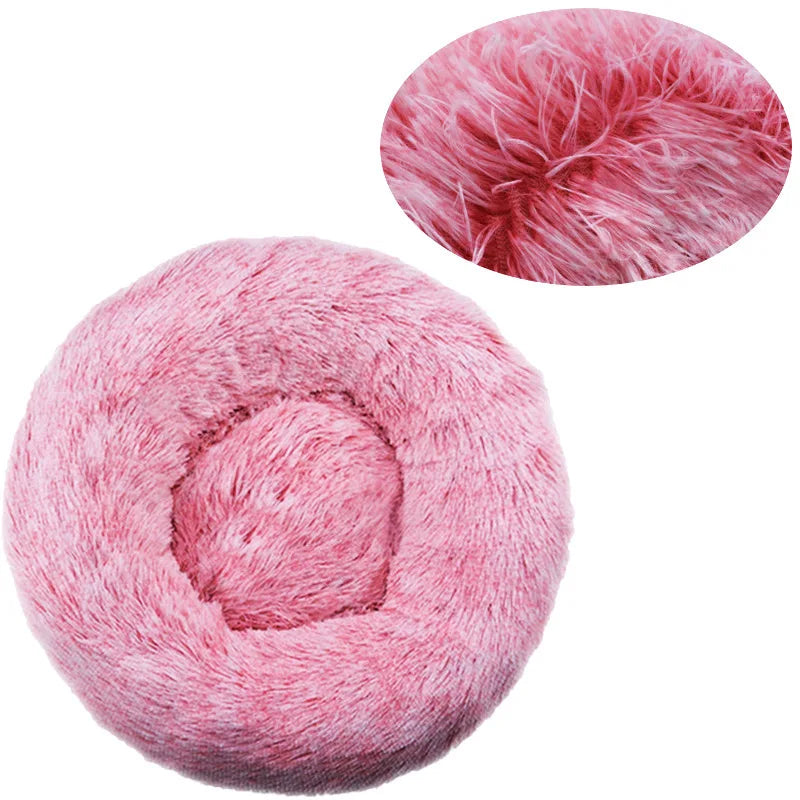 Round Plush Dog & Cat Bed – Winter Warm Washable Pet Bed for Small, Medium & Large Pets