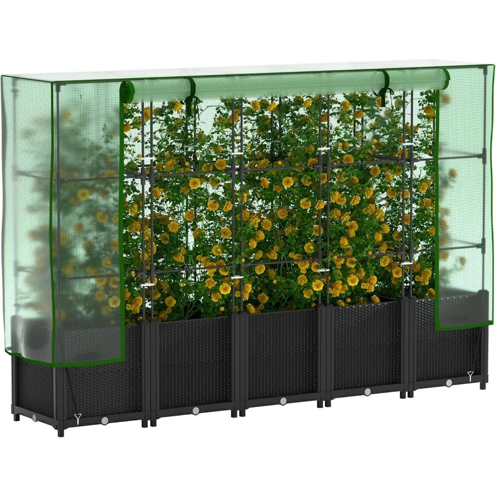 80" Raised Garden Bed with Greenhouse Cover & Trellis – Vertical Planter Box for Tomatoes & Climbing Plants