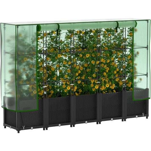 80" Raised Garden Bed with Greenhouse Cover & Trellis – Vertical Planter Box for Tomatoes & Climbing Plants