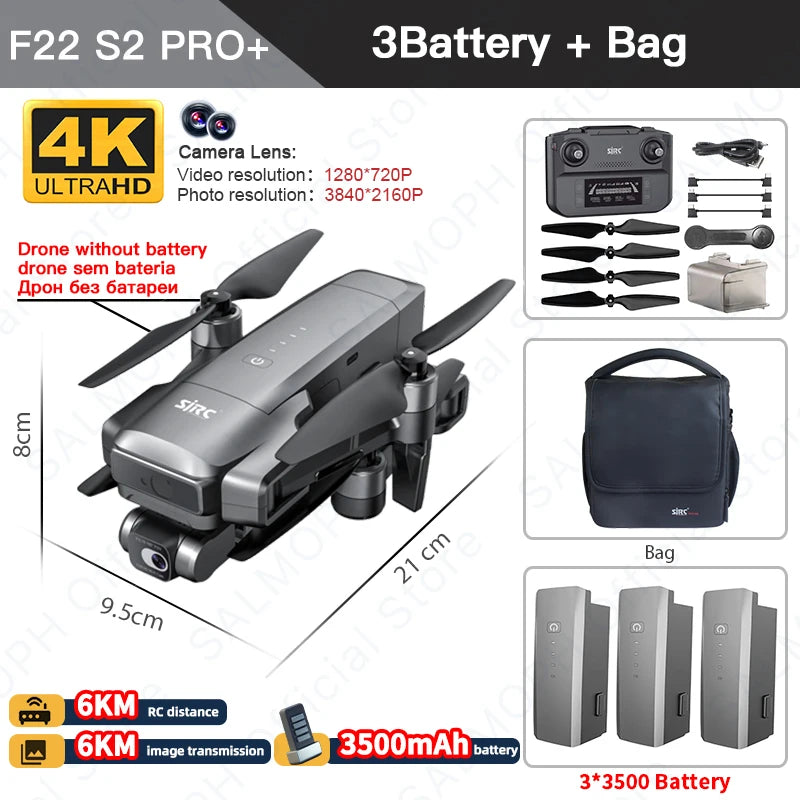 Experience Precision: SJRC F22 S2 PRO+ Drone with 4K EIS, GPS, 6KM Range, Obstacle Avoidance, and 40-Min Flight Time