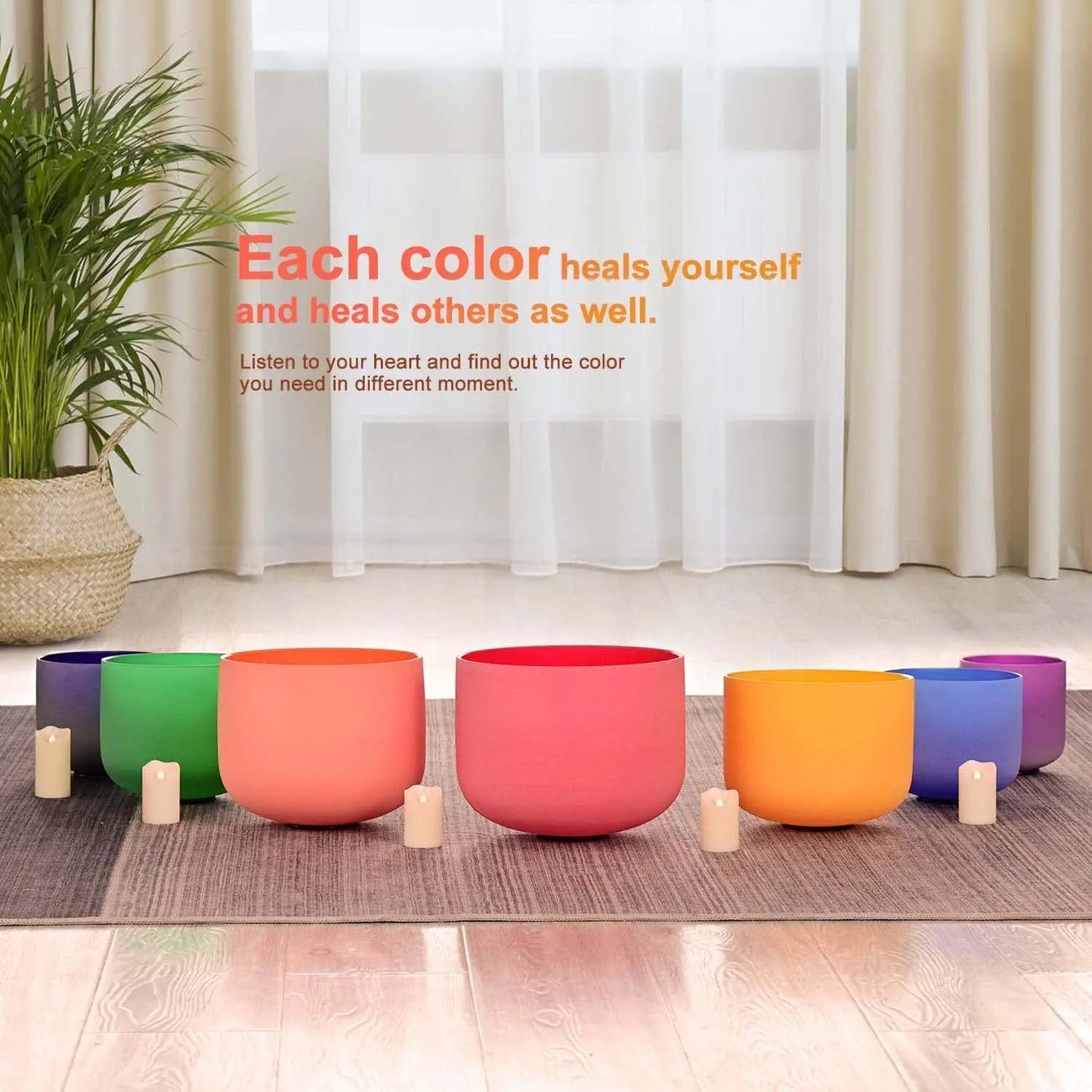 7-Piece Chakra Crystal Singing Bowl Set – 440Hz/432Hz Colored Quartz Sound Healing Bowls with Carrying Bags