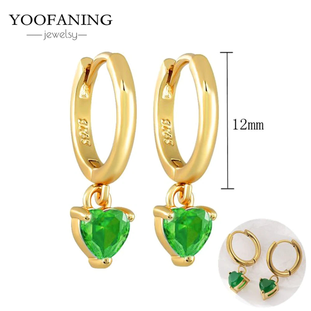 925 Sterling Silver Women's Earrings – Heart-Shaped Green Zircon Flower with Geometric Luxury Design