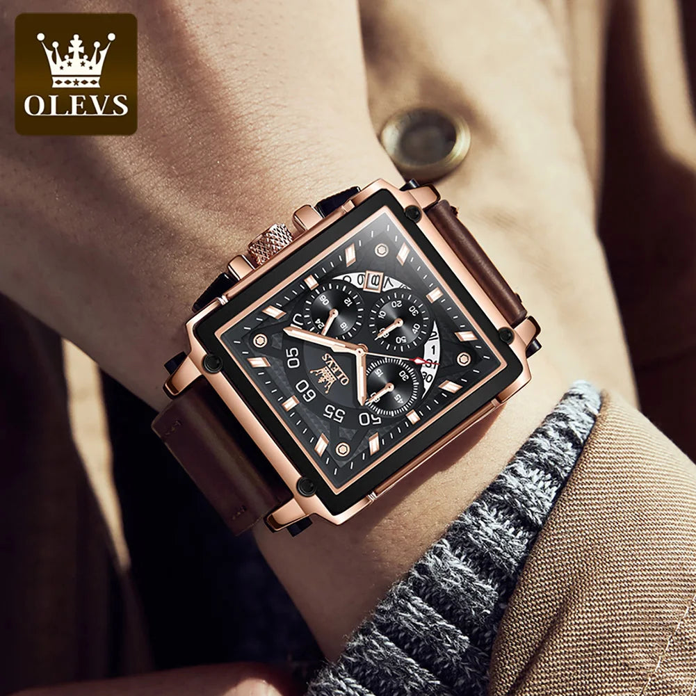 Luxury Men's Waterproof Square Watch: Luminous Quartz Wristwatch with Top Brand Elegance and Fashion