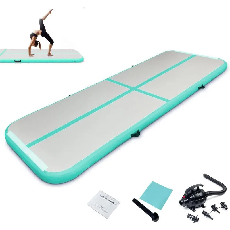 Train Anywhere: Inflatable Gymnastics Tumbling Mat with Electric Pump – 4” Thick Support