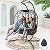 Double Swing Egg Chair with Stand – 2-Person Rattan Loveseat for Outdoor/Indoor Patio or Bedroom (Gray & Turquoise)