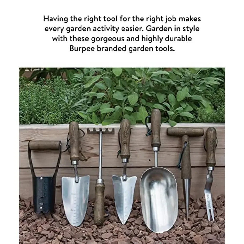 7-Piece Stainless Steel Hand Tools Set – Bulb Planter, Rake, Soil Scoop, Transplanter, and Weeder Trowel for Gardening