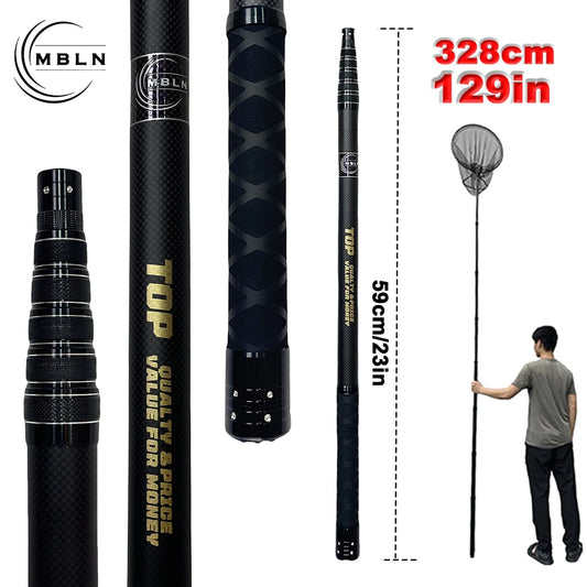 Ultralight 328cm/129" Portable Landing Net – Carbon Handle & Aluminum Alloy Net Head (414g Total Weight)