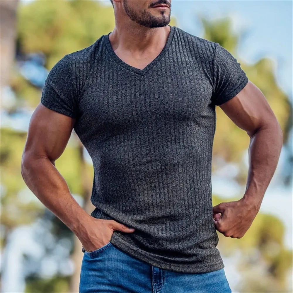 Stay Fashionable in 2024: Men's V-Neck Slim Fit Sports T-Shirt