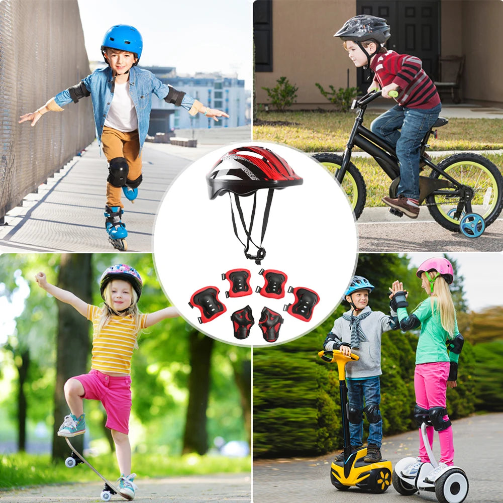 7-Piece Kids Bike Safety Gear Set – Helmet, Knee & Elbow Pads, Wrist Guards for Cycling, Skating & Outdoor Sports