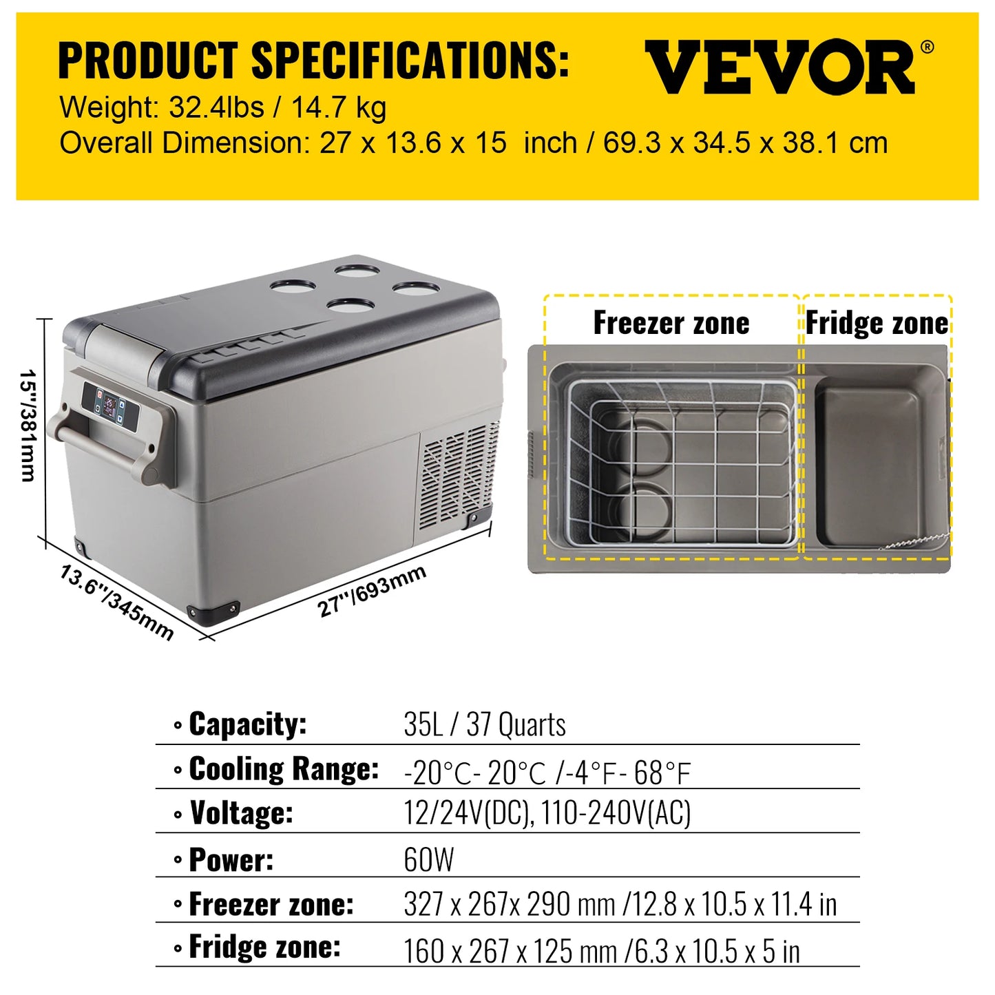 VEVOR Portable Car Refrigerator - 20L to 55L Mini Fridge Freezer with Compressor, 12/24V DC & 110-240V for Camping & Travel!