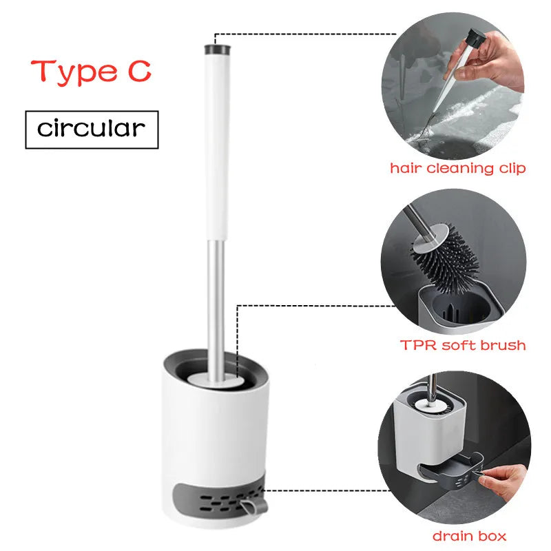 3-in-1 Silicone Toilet Brush Set with Wall & Floor Stand – Sleek, Space-Saving Cleaning Solution