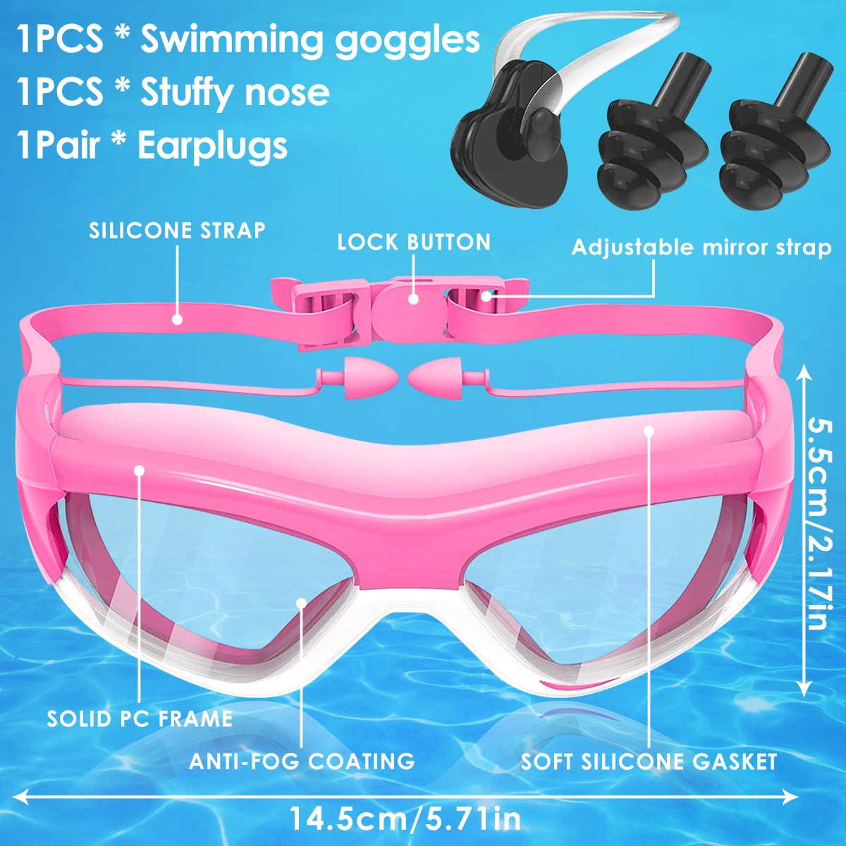 Waterproof Kids Swimming Goggles Set: High-Definition, Anti-Fog, with Strap, Nose Clip, and Earplugs