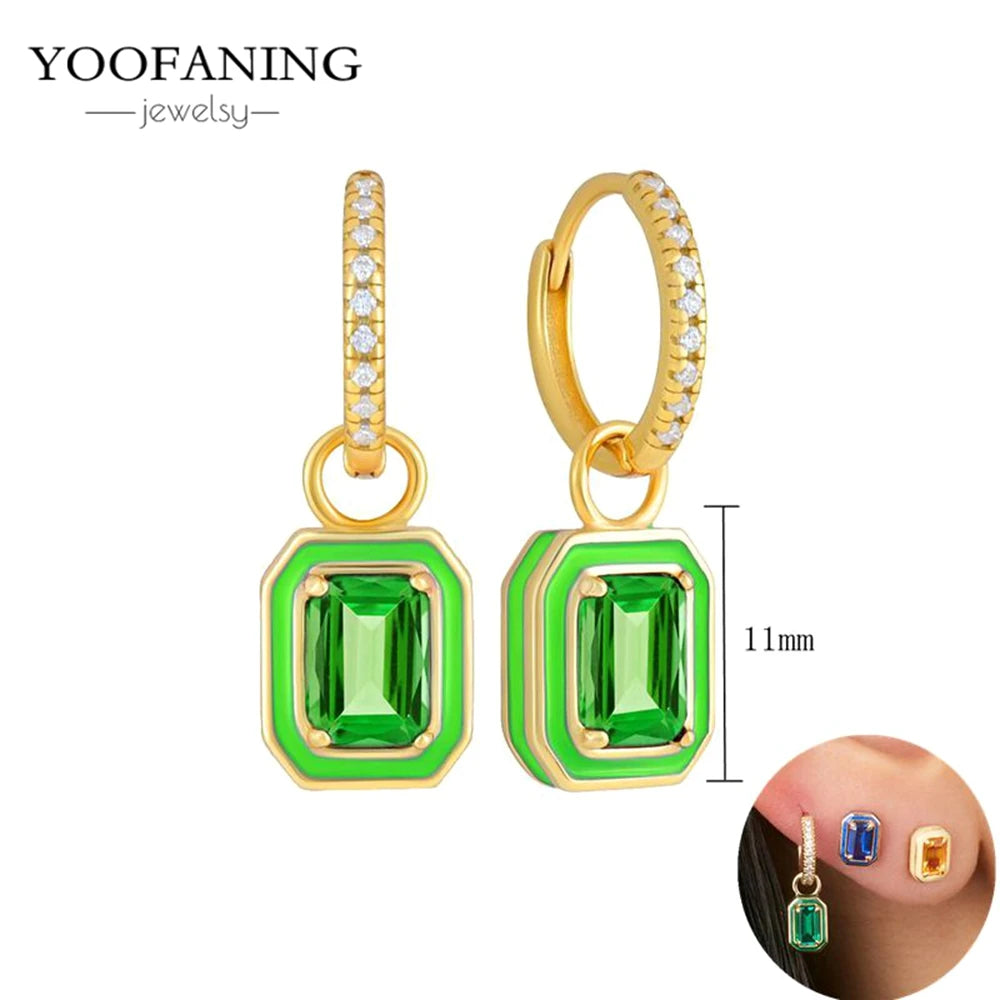 925 Sterling Silver Women's Earrings – Heart-Shaped Green Zircon Flower with Geometric Luxury Design
