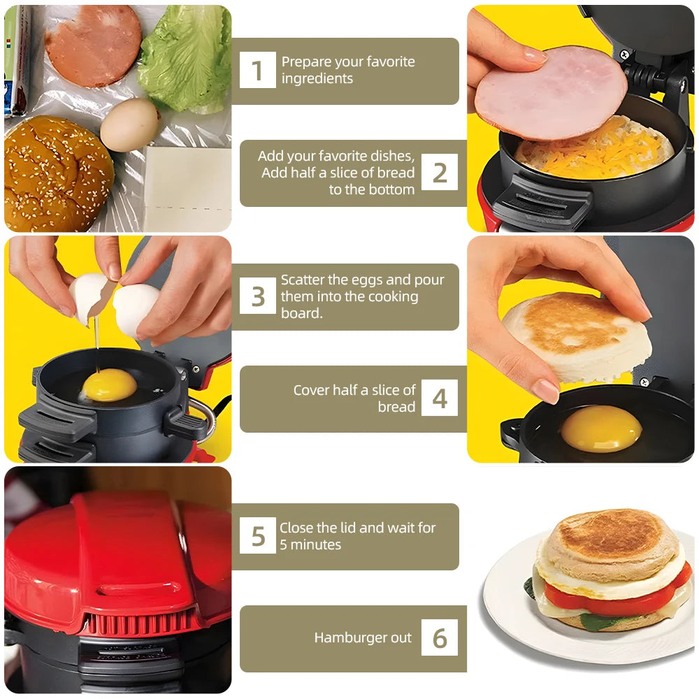 Portable Breakfast Sandwich & Omelette Maker – Non-Stick Toaster with Egg Cooker Ring for Burgers, Pancakes & More
