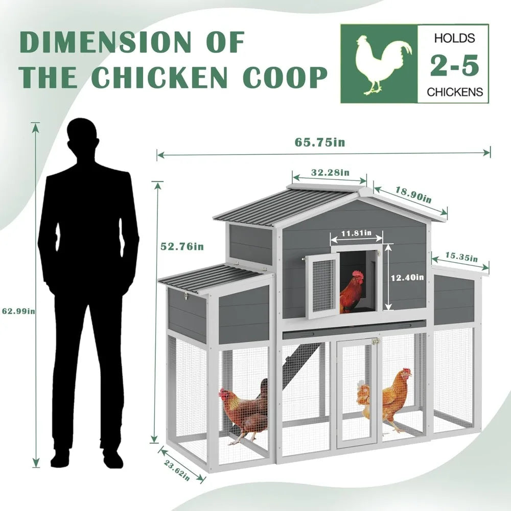 Wooden Chicken Coop for 2–6 Chickens – Outdoor Hen House with Run, 2 Nesting Boxes & Weatherproof Roof