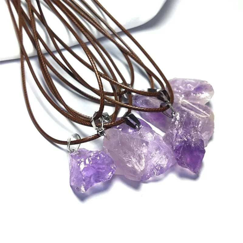 10pcs Natural Irregular Raw Ore Fluorite Crystal Pendant Necklace Energy Stone Healing Amethysts Meditation Yoga Gift Wholesale