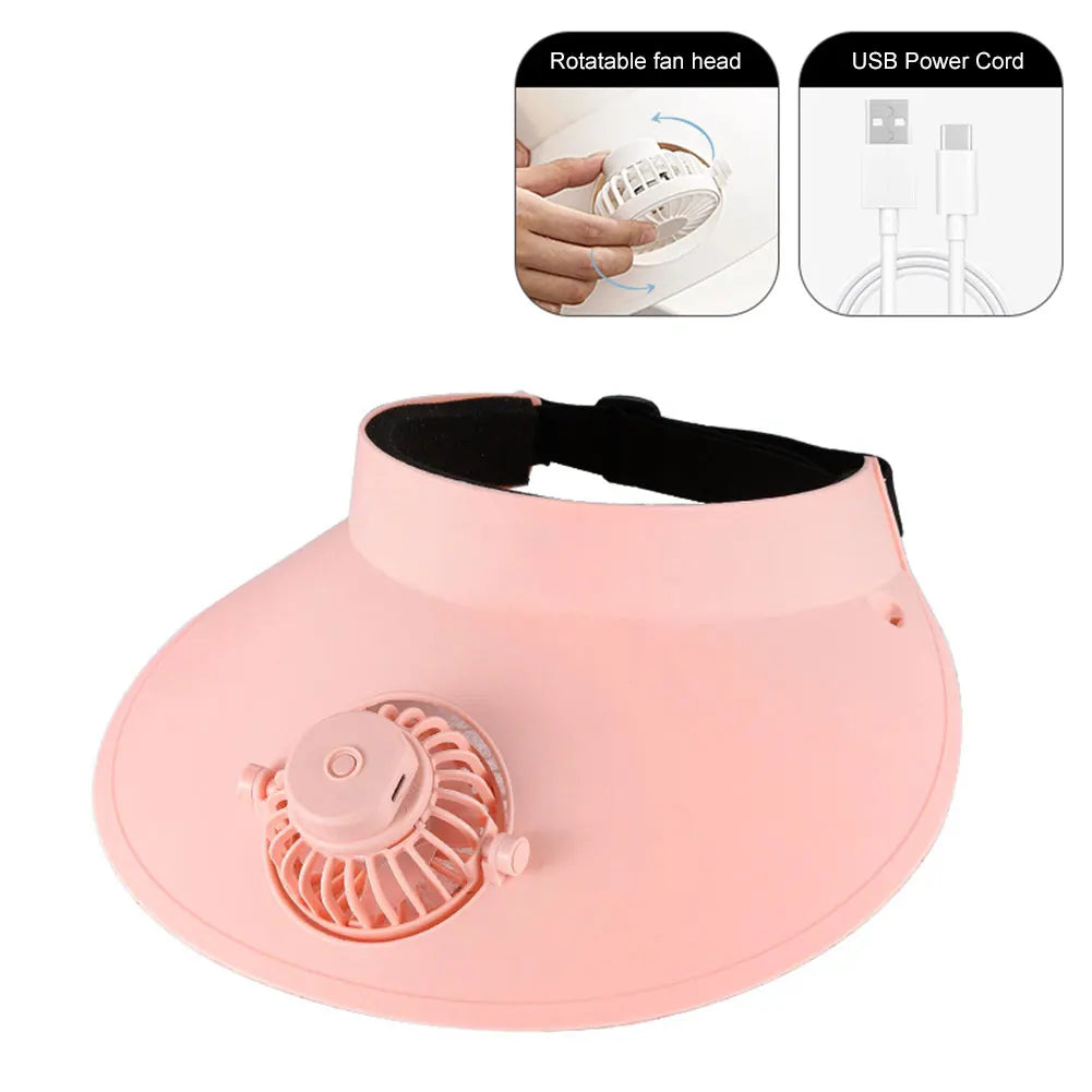 Sun Visor Hat with Cooling Fan – Breathable Open-Top Cap for Summer, Beach & Outdoor Sun Protection