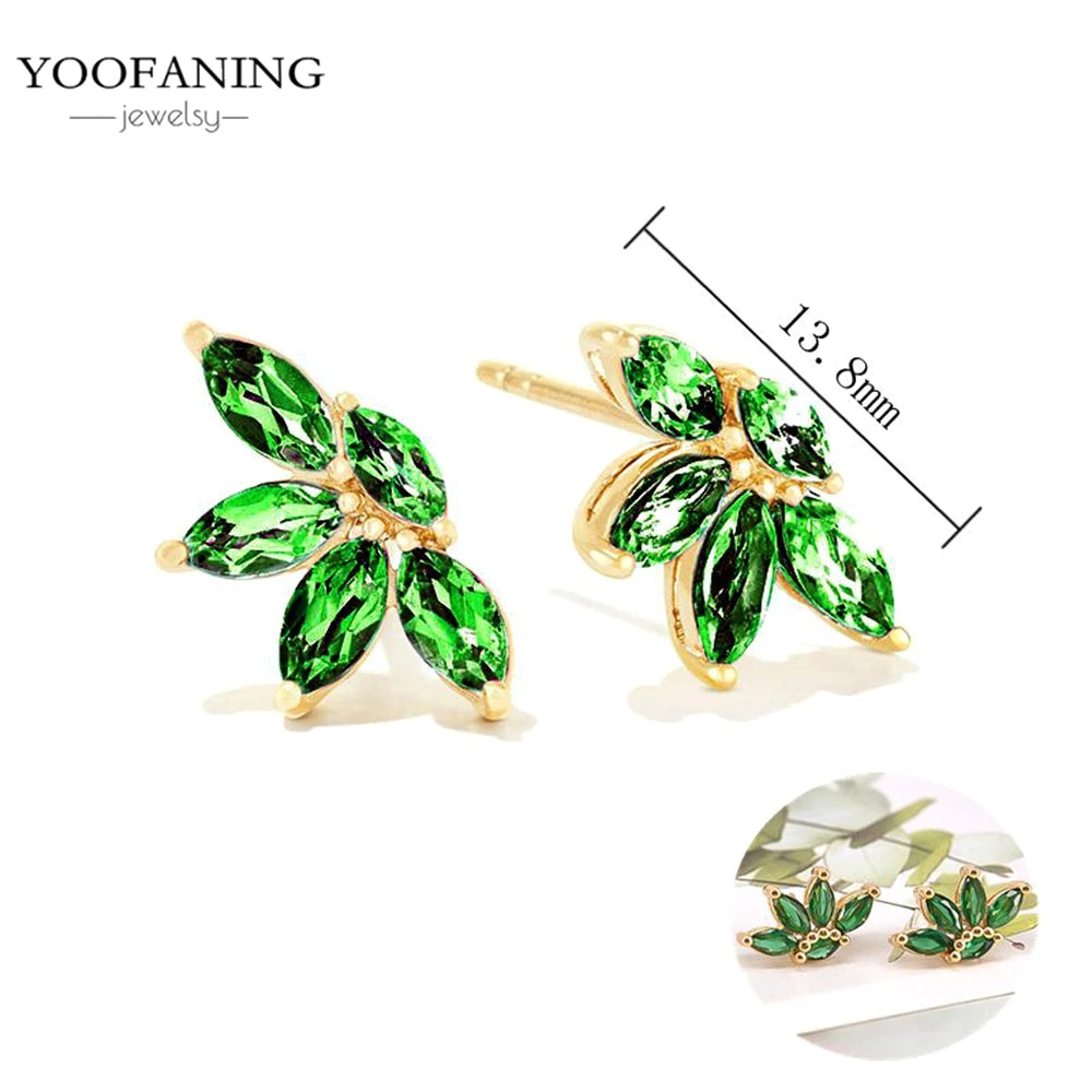 925 Sterling Silver Women's Earrings – Heart-Shaped Green Zircon Flower with Geometric Luxury Design