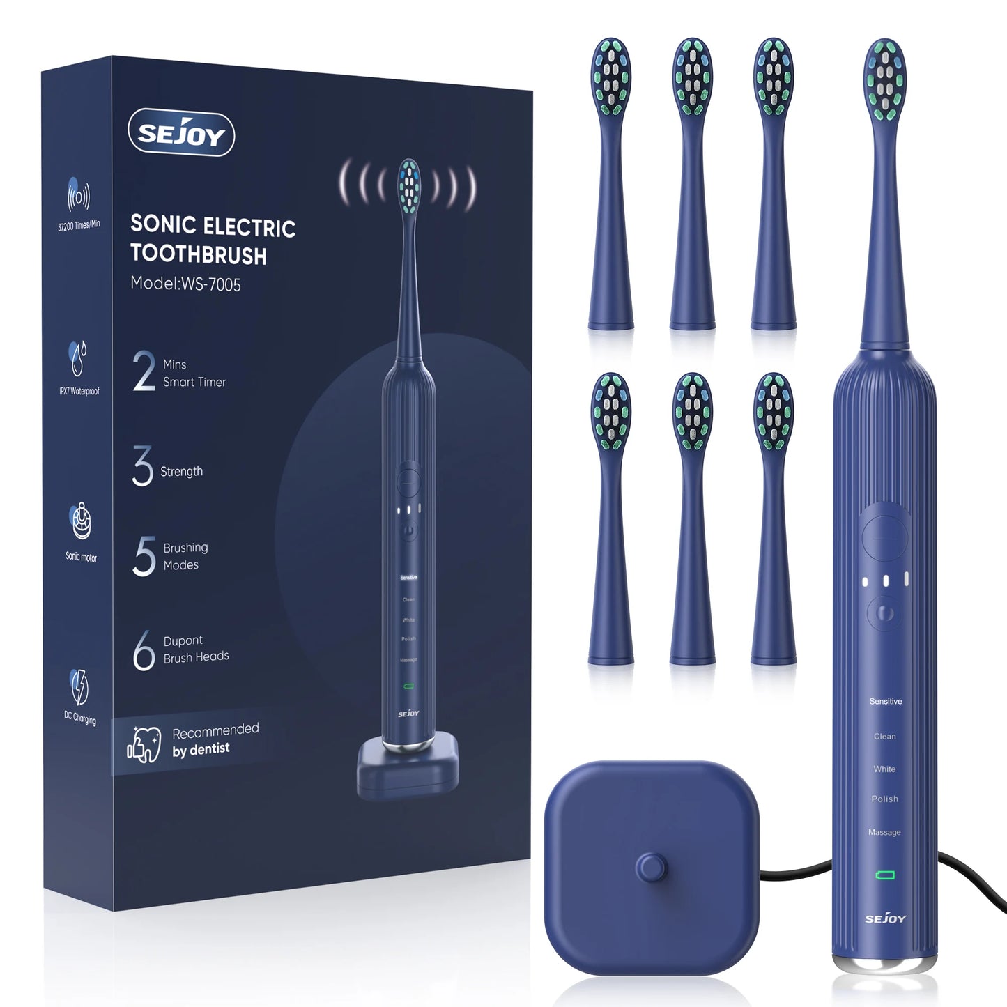 Toothbrush – Rechargeable Ultra Whitening Electric Brush with 8 Heads, Wireless Charging, 5 Modes & Smart Timer