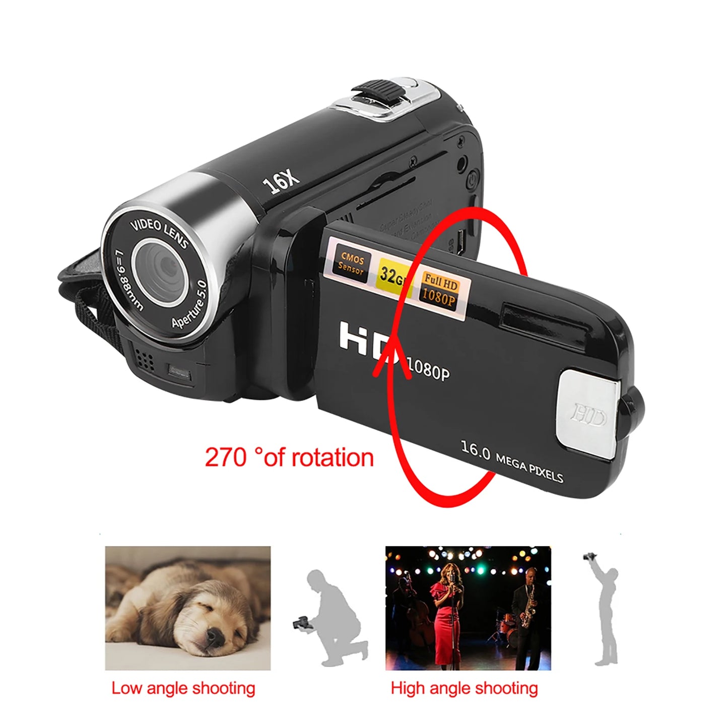 DH-90 Camcorder – 16X Digital Zoom, 2.7-Inch Color Display, High Definition Camera for Image and Video Shooting (110-240V)