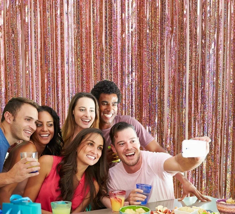 2-Pack Metallic Tinsel Fringe Curtains – 2x1M Glitter Party Backdrops for Birthday, Wedding, Bachelorette & Event Decor