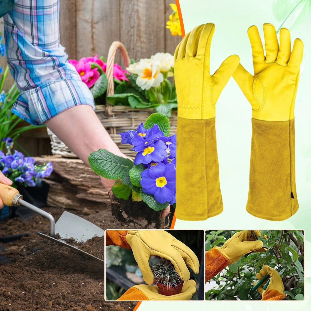 2-Pack Leather Gauntlet Gloves: Breathable, Long Sleeve for Rose Pruning – Perfect Gardening Gloves for Men & Women!