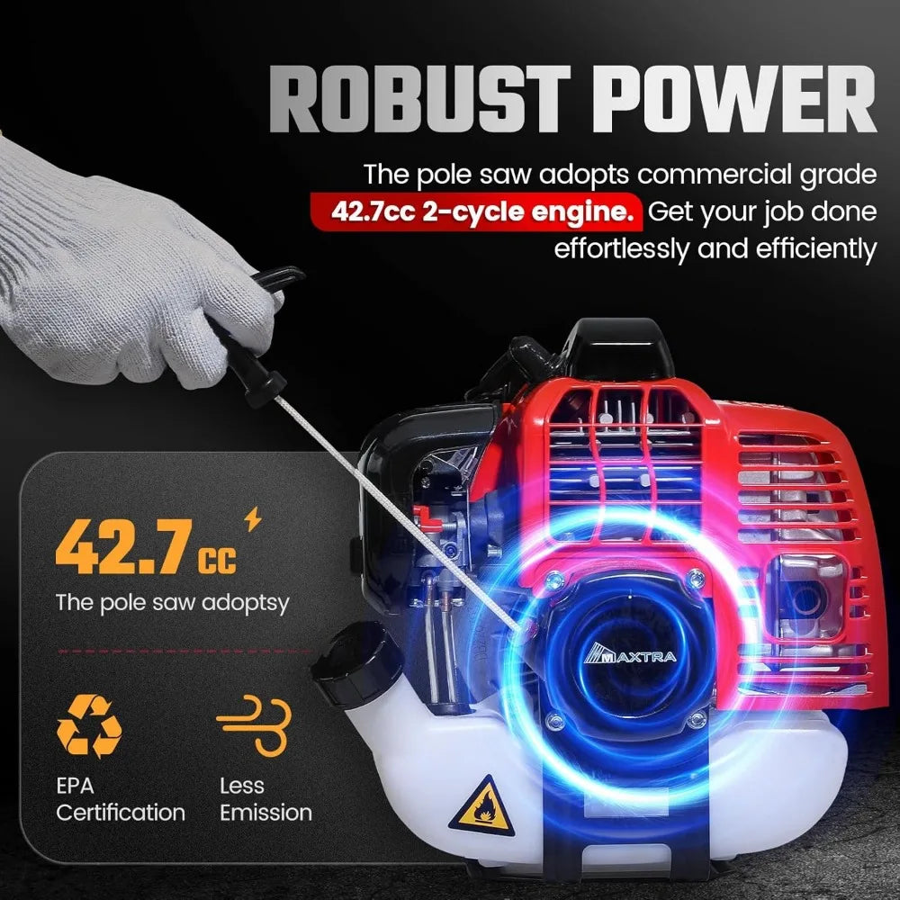 5-in-1 Gas Hedge Trimmer & Pole Saw – 42.7cc 2-Stroke Engine, 16ft Reach, Cordless with 4 Attachments for Lawn & Garden